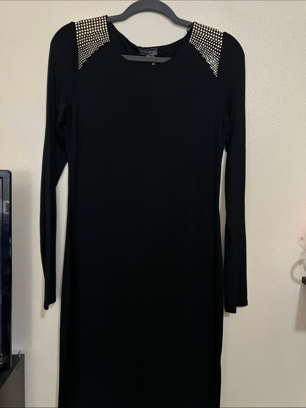 Vince Camuto Black Long-Sleeve Dress with Silver Stud Shoulders